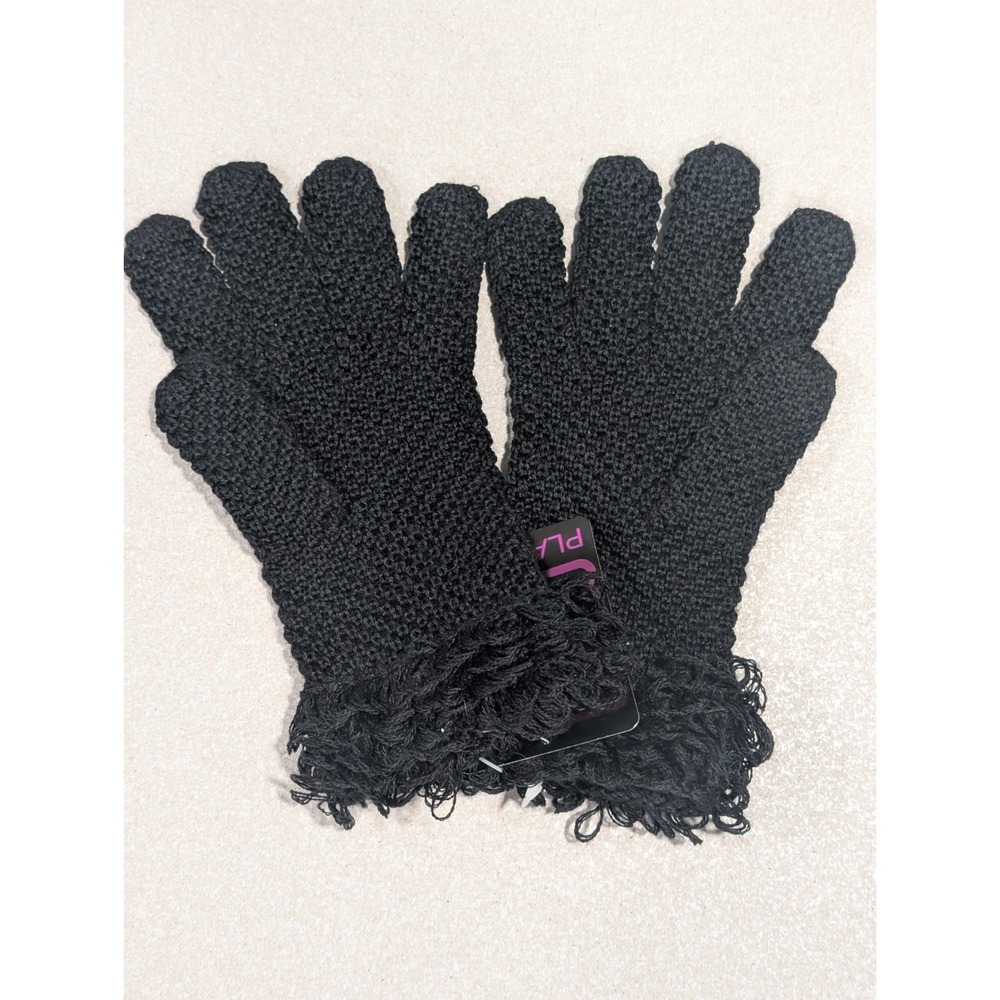 2006 PLAYBOY Logo Black Crochet Women's Gloves Size Med. Stretch Wool Blend New - Picture 2 of 8